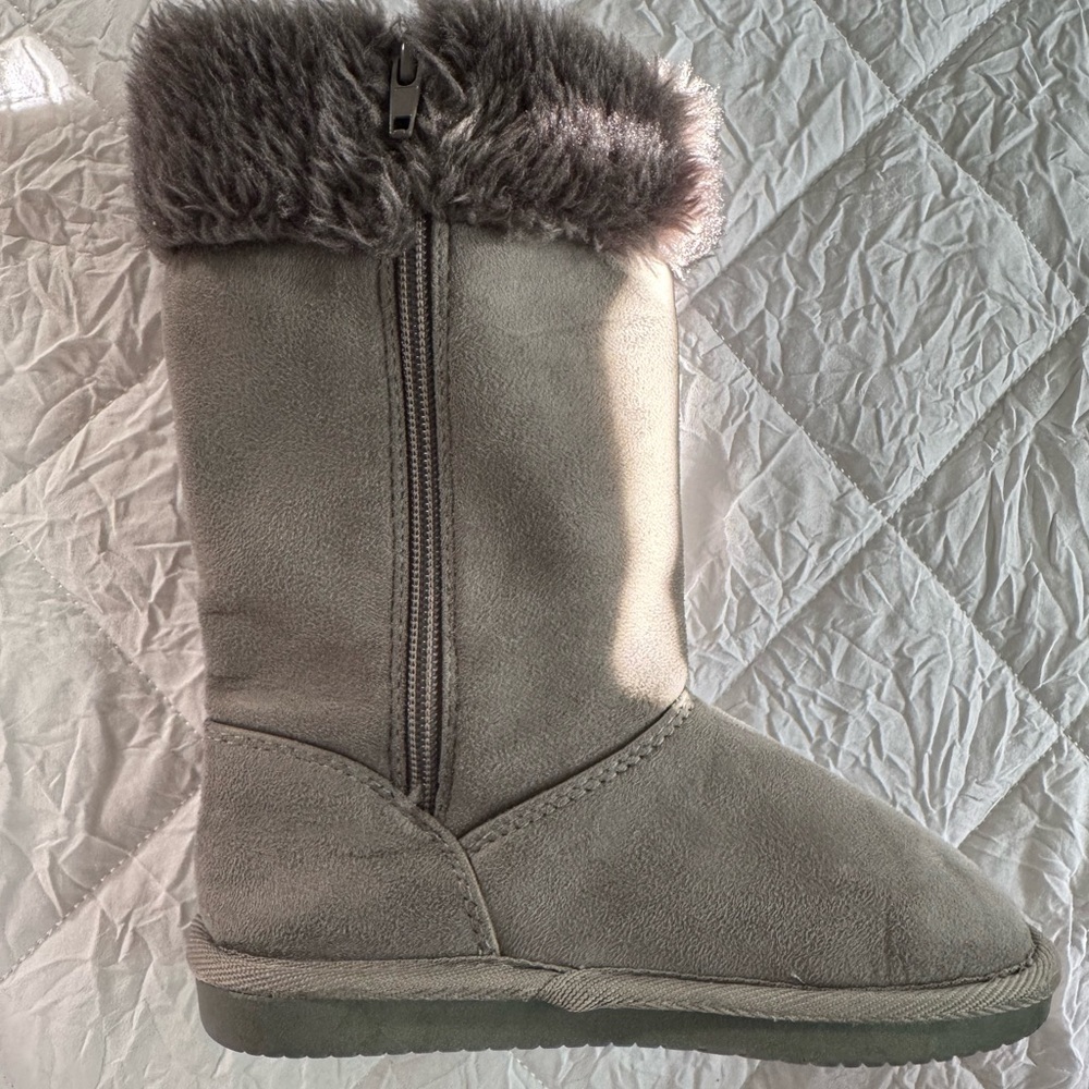 Gray Faux Fur Lined Kids Boots